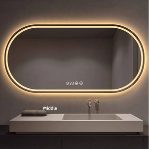 <span class=keywords><strong>Espejo</strong></span> de <span class=keywords><strong>Baño</strong></span> Ovalado Moderno Minimalista Simple con Tira de Luz LED, Cristal Antivaho, Marco de Aluminio, Montaje en Pared, Inteligente, IP44 - Product Image 1