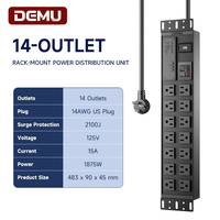 Multiprise PDU 2U 19 pouces pour rack, 14 prises américaines 15A à double rangée, protection contre les surtensions 2100J, interrupteur de surcharge, compteur couleur intégrée, en alliage d'aluminium