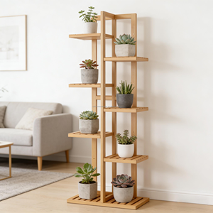 Support de plantes en bambou naturel multicouche, montage facile, écologique, durable, léger, pour <span class=keywords><strong>la</strong></span> maison et le <span class=keywords><strong>jardin</strong></span>, support de pot de fleurs, étagère - Product Image 1