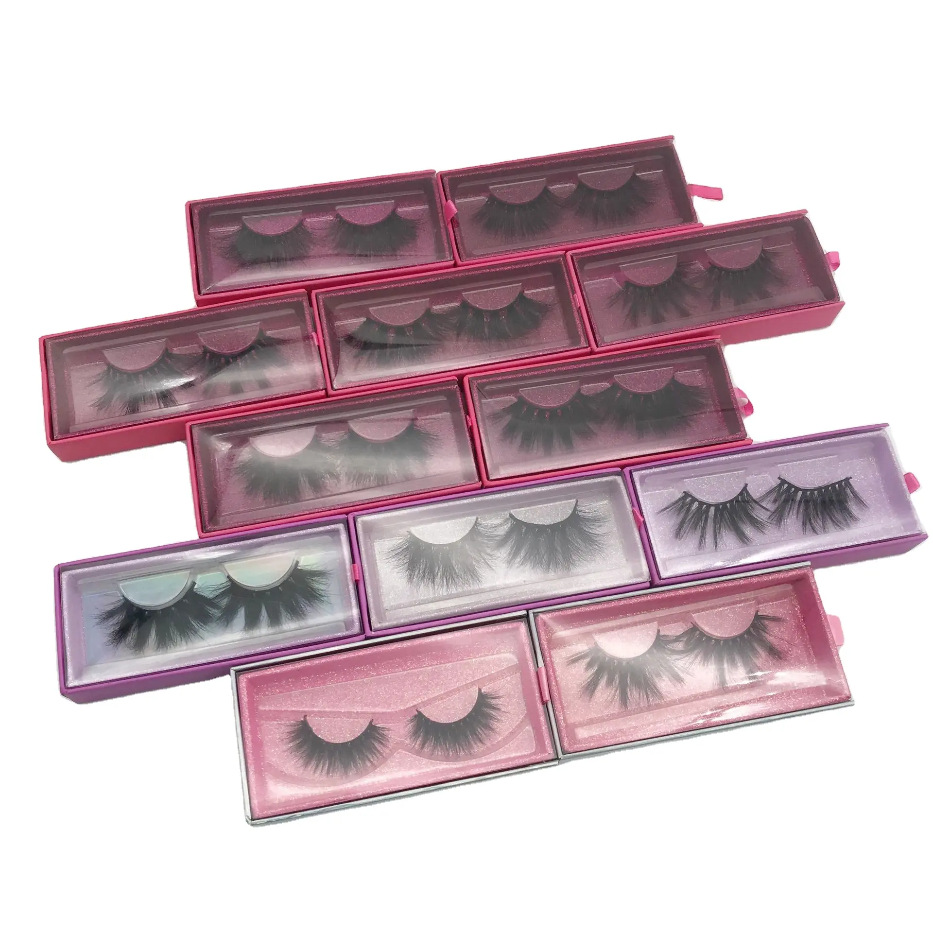 wholesale cotton full strip eyelash with pink custom lash box 25mm makeup 5d eyelashes mink 3d