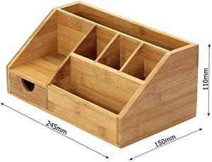 Wooden Stationery <strong>Organiser</strong> with Pen Holder Letter Rack Bamboo <strong>Desk</strong> <strong>Tidy</strong> <strong>Organiser</strong> for Desktop Storage - Product Image 3