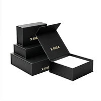 Boîtes cadeaux pliables en carton noir mat de luxe avec logo personnalisé, grand format, fermeture magnétique, emballage vide