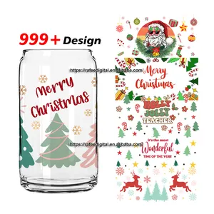 कस्टम डिजाइन क्रिसमस सांता क्रिसमस त्योहार 16oz ग्लास स्थानान्तरण Decals स्टीकर UVDTF गिलास लपेटें UV-DTF कर सकते हैं यूवी DTF कप wraps