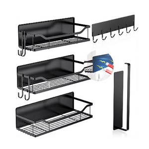 Set di 5 Mensole Magnetiche in Metallo Non Pieghevoli per Frigorifero, Portaspezie con Ganci, Portarotolo (<span class=keywords><strong>Nero</strong></span>) - Product Image 1