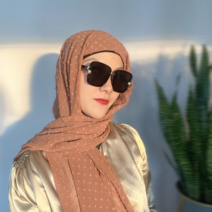 Hồi giáo ngay lập tức cap Dot Pompom voan + bông cap bong bóng khăn hijab Khăn choàng dài với undercap quấn Headband khăn choàng - Product Image 4