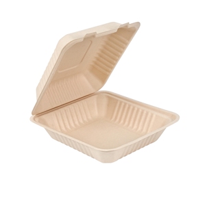 กล่องอาหารแบบฝาพับ 9x9 นิ้ว ทำจากชานอ้อย เป็นมิตรต่อสิ่งแวดล้อม ย่อยสลายได้ เหมาะสำหรับร้านอาหารและอาหารแบบซื้อกลับบ้าน - Product Image 1