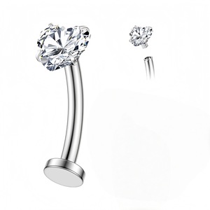 G23 <b>Titanium</b> Heart Zircon Navel <b>Stud</b> Ring Prong Setting Body Jewelry Piercing Accessory - Product Image 5