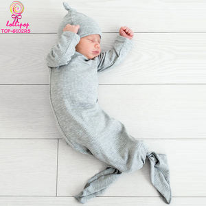 Boutique de ropa para bebés pequeños, saco de <span class=keywords><strong>dormir</strong></span> para bebés, tela de algodón acanalada acurrucada, ropa para niños, manopla anudada, vestido de bebé - Product Image 3