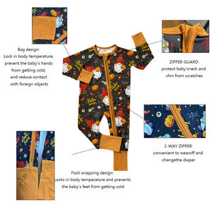 Combinaisons pour bébés imprimées personnalisées avec des motifs d'animaux et de fleurs, pyjamas pour enfants en bas âge, vêtements de nuit en bambou avec fermeture éclair - Product Image 2