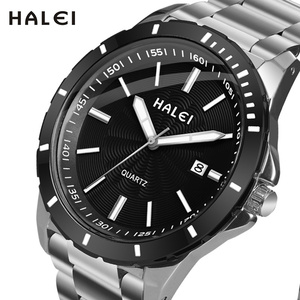 Envío Directo HALEI Nuevo Reloj de Cuarzo Original con Esfera Azul, Correa de Acero Inoxidable en Oro Rosa, Visualización de Fecha, Movimiento Japonés, Venta al Por Mayor - Product Image 2