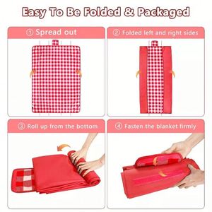 Waterproof Picnic Extra Large Roll-Up, Classic Plaid <b>Foldable</b> Outdoor Camping <b>Beach</b> Blanket With Handle Custom Logo - Product Image 6
