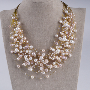 Collier <span class=keywords><strong>de</strong></span> perles d'eau douce style Gypsophila pour femme, vente en gros <span class=keywords><strong>de</strong></span> perles naturelles - Product Image 5