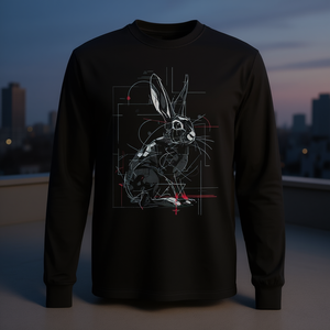 Camiseta de manga larga con estampado digital de conejo, diseño abstracto de animal, gráfico geométrico, cuello redondo, unisex, para adultos - Product Image 3