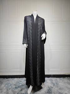 Nuovo abito da sera islamico Abaya donna nero a righe metallizzate aperto Abaya modesto Saudi Dubai - Product Image 6