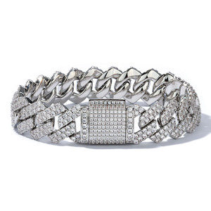 Authentic 18K Gold Plated 14mm Prism Facet Cuban Moissanite <b>Bracelets</b> Flawless Micro Pave S925 Silver Custom B2B Manufacturer - Product Image 5