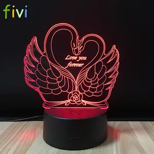Romantique Rose Double Cygne 3D USB Lampe LED 3 Couleurs changement Humeur Veilleuse