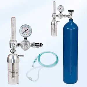 Inhalador de oxígeno tipo boya de Conexión Personalizada, regulador de presión de oxígeno médico de Nariz de toro de Hospital con botella humidificada