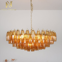 Lustre moderne de luxe personnalisé, style nordique rétro, villa, salle à manger, verre de Murano soufflé multi-têtes, rose, LED