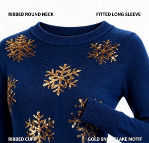 <span class=keywords><strong>Robe</strong></span> <span class=keywords><strong>pull</strong></span> sexy et mignonne pour <span class=keywords><strong>femme</strong></span>, style Tipsy Elves, pour l'hiver et <span class=keywords><strong>Noël</strong></span>, bretelles spaghetti, mini-<span class=keywords><strong>robe</strong></span> épaisse en acrylique, bleu avec flocons <span class=keywords><strong>de</strong></span> neige dorés - Product Image 2