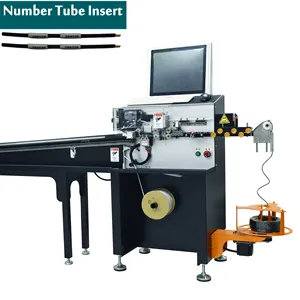 Full automatic thread cutting peeling stripping printing labeling sleeve number tube insert machine