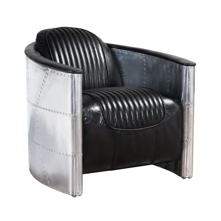 Fabriek Handgemaakte Vintage Aluminium Vlieger Kater Stoel Enkele Bank Industriële Loft Echt Lederen Club Lounge Fauteuil