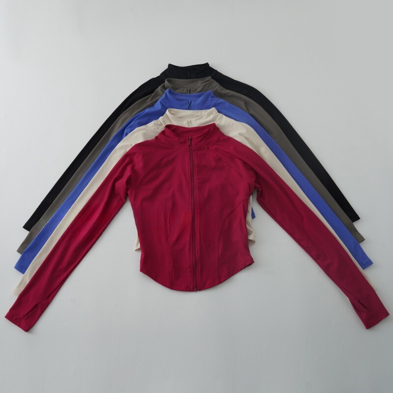 JK3638 Athletic Yoga Top Jacket Autumn Winter Slim Fit Long Sleeve Stand Collar Zipper Print Fitness Clothing for Running