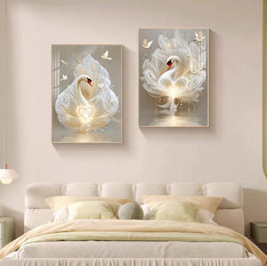 Décoration d'intérieur 3D en gros, Tableau mural moderne de luxe avec motif cygne animalier tendance, Impression HD sur papier, Peinture en porcelaine cristalline - Product Image 2