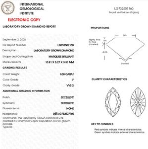 เครื่องประดับซินฟลาย ไดมอนด์ทรงมาร์คีส์ 1-3 กะรัต สีขาว D ความสะอาด VS เพชรหลวม HPHT CVD ได้รับการรับรองจาก IGI ผลิตในห้องปฏิบัติการ - Product Image 3