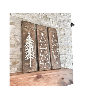 Juego de 3 carteles de árbol de Navidad de madera blanca rústica decoración de granja con técnica de pino pulido - Product Image 4