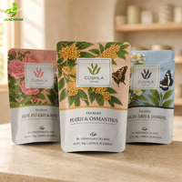 Sachet d'emballage personnalisé imprimé, vide, anti-humidité, refermable avec fermeture éclair, en feuille d'aluminium de qualité alimentaire, pour thé en vrac ou herbes, à fond plat