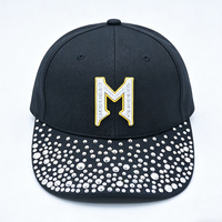 Casquette de baseball unisexe en jean noir, ornée de strass et de cristaux scintillants, avec broderie en relief lettre M, pour la fête et la protection solaire