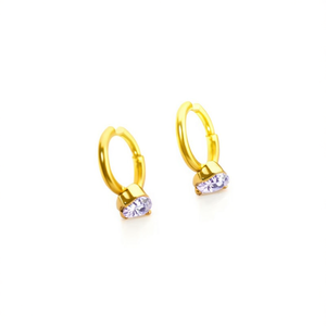 PVD Gold Plated 316L Stainless Steel Hoop <b>Earrings</b> With Clear <b>Crystal</b> <b>Studs</b> For Women Fashion Jewelry - Product Image 2