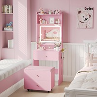 Meilleures ventes FSC : Ensemble de coiffeuses modernes roses avec éclairage LED, panneau en bois, table de maquillage, rangement et chaise pour chambre à coucher