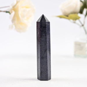 Punta de Cristal de Piedra Dorada Azul Pulida Natural, Torre Hexagonal de Arenisca Azul, Cristal de Sanación Reiki para Chakras, Artesanía - Product Image 3