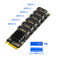 Kartu Adaptor M.2 NVMe Ke 6 Port SATA 3.0 untuk Laptop/PC Aluminium Alloy Heatsink Kecepatan Transfer 6Gbps Ekspansi HDD/SSD yang Dapat Ditumpuk
