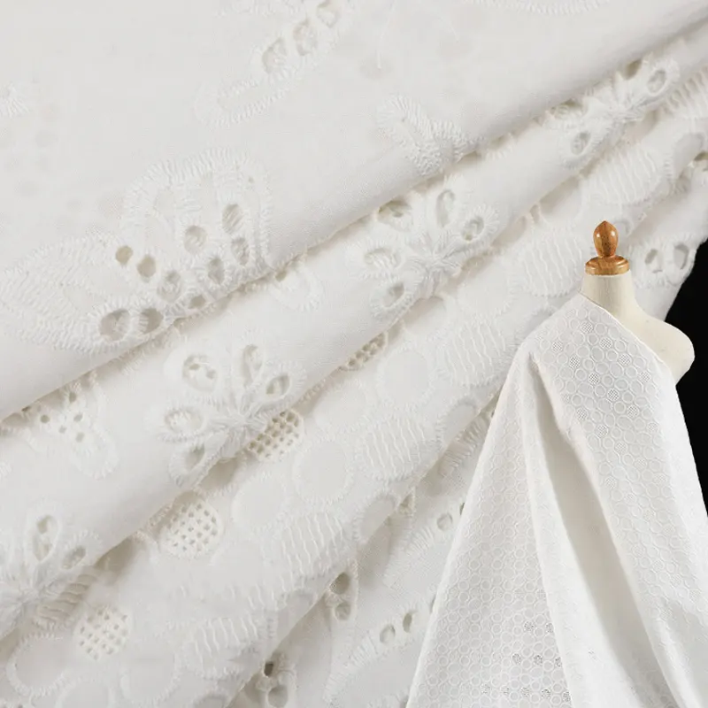 OEM recycler 100% coton pour robe avec fleur tissu de bain organza oeillet tissu pour uniforme