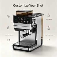 Cafetera Espresso Eléctrica Comercial de 20 Bares con Molinillo Incorporado, 20 Ajustes de Molienda, Taza de Acero Inoxidable Compacta para Hotel
