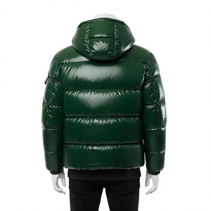 Blouson matelassé vert à capuche pour homme, coupe-vent, rembourré de duvet, fermeture éclair, manteau d'hiver décontracté, couleur unie, polyester, coupe régulière 2026 - Product Image 4