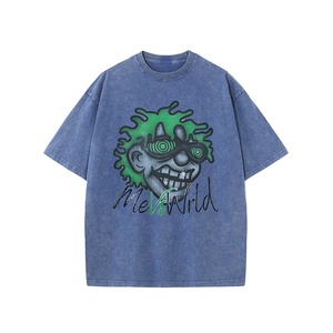 T-Shirt Rétro Vintage en Coton Lavé à l'Acide pour Homme de Haute Qualité 100% Coton Style Hip Hop Séchage Rapide à Manches Courtes Imprimé Surdimensionné - Product Image 4
