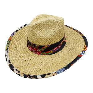 Chapeau de soleil écologique en paille naturelle imprimé sérigraphié pour femmes et hommes - Promotionnel, été, style cowboy/cowgirl, plage, oversize, plat - Product Image 1