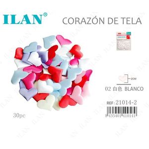 Cuori in tessuto Ilan 2 cm 30 pezzi bianchi per artigianato e forniture per cucito - Product Image 1