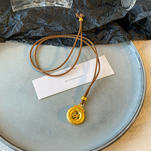 Collar de latón PFT con colgante de estilo deportivo en oro arena de retención de color intensa, cadena de bambú, lujo ligero, longitud a la clavícula, regalo - Product Image 3