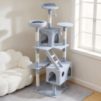 Arbre à chat multi-niveaux en velours et lin, hauteur réglable, design écologique, perchoirs doux, échelle d'escalade pour chats d'intérieur multiples
