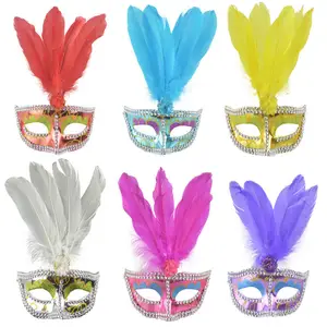 CM111 Fashion Women Girls Halloween Mardi Gras Feather Eye Mask Venetian Half Face Eye Masks for Party Costume