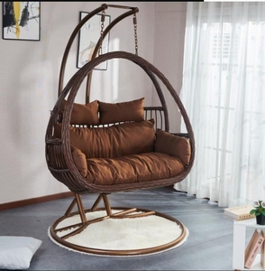 Sofá Colgante de Ratán Moderno de Dos Plazas, Silla Columpio para Interiores/Exteriores, para Sala de Estar, Apartamento, Hotel - Product Image 3