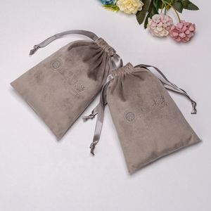 Custom Brown <b>Drawstring</b> Velvet <b>Pouch</b> Bag for Jewelry & Fountain Pen Packaging Gray Tip Material - Product Image 3