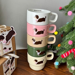 Taza de Cerámica Rosa Apilable con Diseño de Perro <span class=keywords><strong>Salchicha</strong></span> y Letras Impresas, Taza de Café de Porcelana, Vajilla para Agencia de Comercio Empresarial - Product Image 2