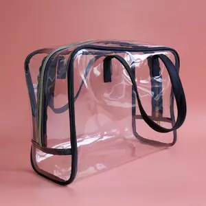 Large Clear Weekender Portable Travel Wash Toiletry Zip Pouch PVC TPU Clear Recycled Cosmetic Makeup Tote Bag