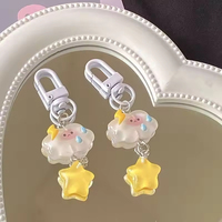 Porte-clés en résine transparente avec expressions de nuages et étoiles de dessin animé, pendentif scintillant, breloque cœur de fille pour accessoires de sacs à dos - Vente en gros