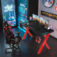 Prix d'usine, bureau de jeu pour ordinateur avec éclairage LED RGB personnalisé de 120 cm, table de jeu en métal noir avec pieds rouges